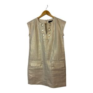 J.Crew shimmering metallic 100% linen shift dress gold grommets petite 0P